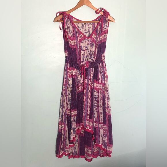Free people rose garden dress in violet combo XS boho purple pink handkerchief - Picture 2 of 5